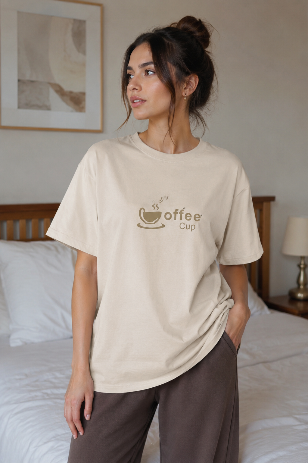 تیشرت باکسی زنانه طرح coffee استایل کژوال و روزمره